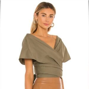 Revolve L'Academie Fantasia Top in Olive Green Wrap Tie Blouse  (S)